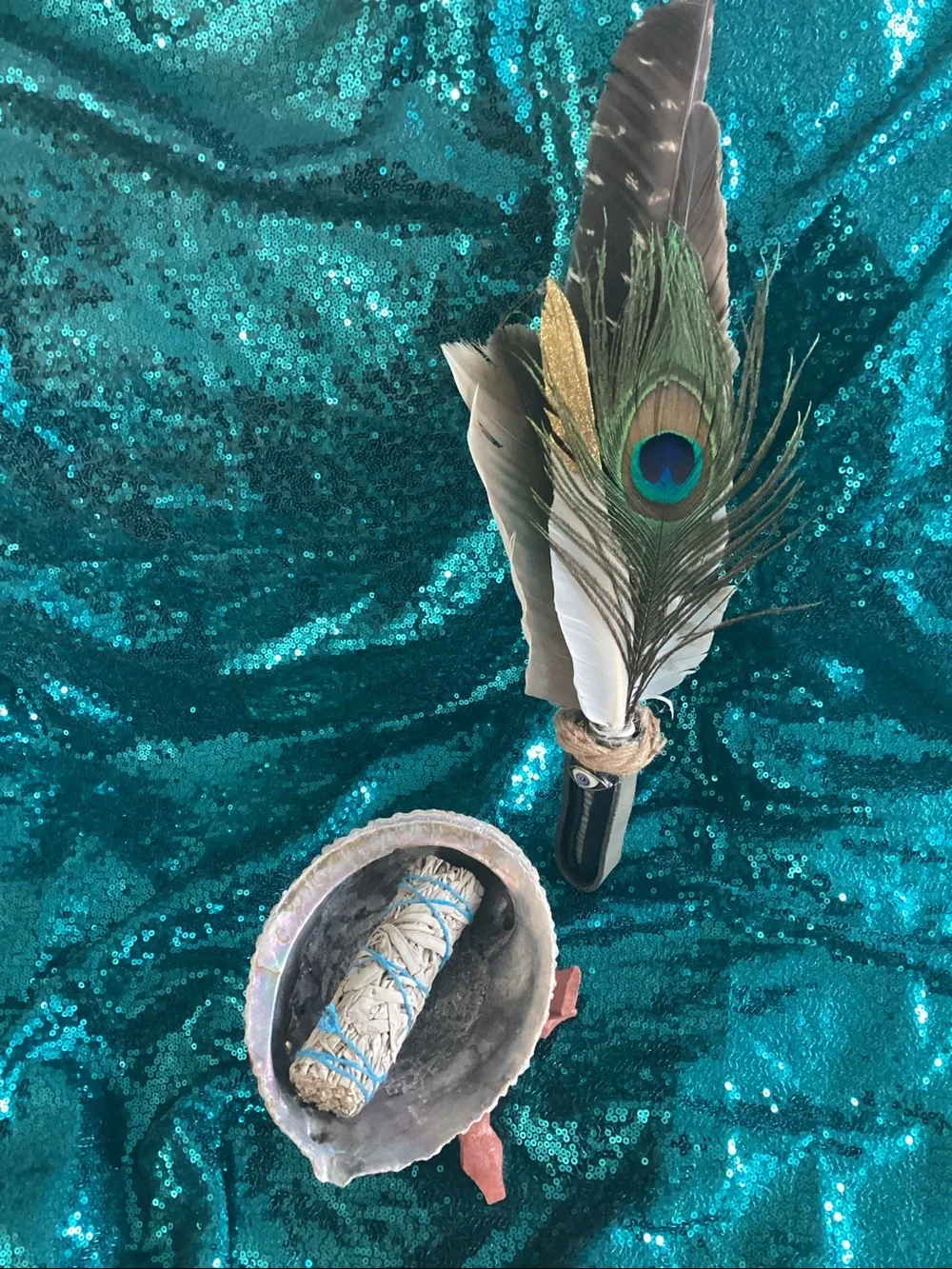 Man Energy Feather Leather Smudger w/Peacock,Turkey and others 16